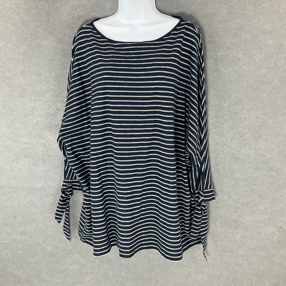 Chaps Striped Knit Top‎ Tie Sleeve Boat Neck Casual Comfy Blouse 3X Nautical